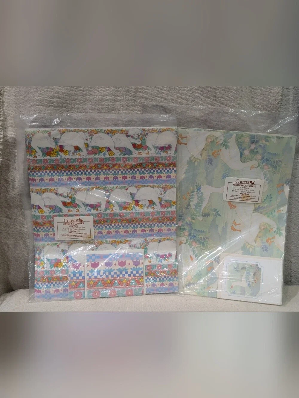 Vintage Current gift wrap paper lot of 2 goose geese country cottagecore 80s NOS